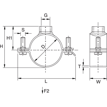 Buisbeugel Massiv N-SS met inl. M10 53-55 mm RVS A2 detail 2