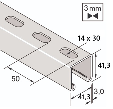 Montagerail 41,3/41,3/3,0 L=2m EV detail 2