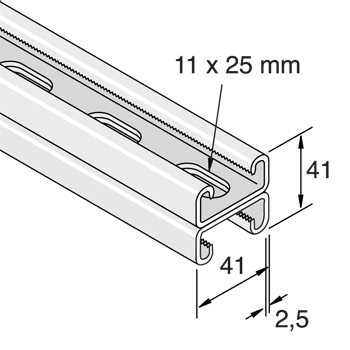 Dubbele Montagerail 41/21/2,5 L=6m EV detail 2
