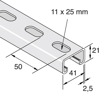 Montagerail 41/21/2,5 L=3m EV detail 2