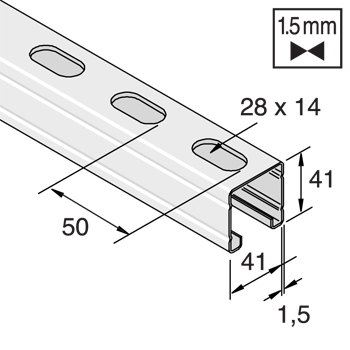 Montagerail 41/41/1,5 L=6m EV detail 2