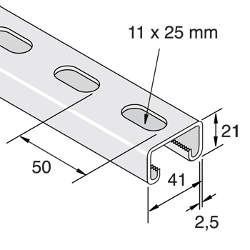 Montagerail 41/21/2,5 L=2m HCB detail 2