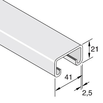 Montagerail zonder Ponsgaten 41/21/2,5 L=6m HCB detail 2