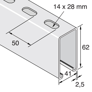 Montagerail 41/62/2,5 L=6m HCB detail 2