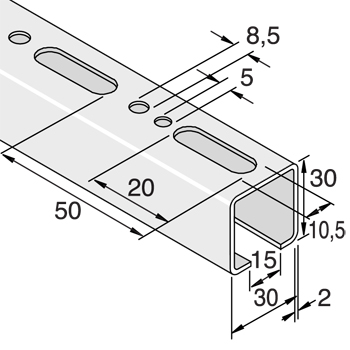 Montagerail 30/30/2,0 L=2m EV detail 2
