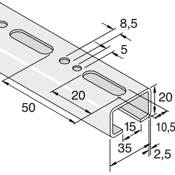 Montagerail 35/20/2,5 L=2m EV detail 2