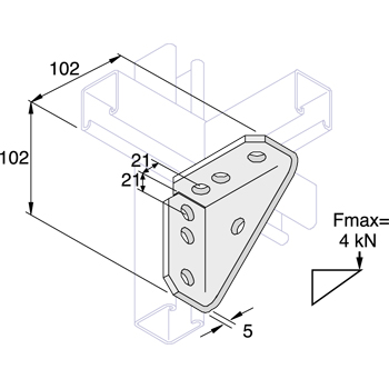 Montagehoek K2484SS  102/102/90˚ - RVS A4 detail 2
