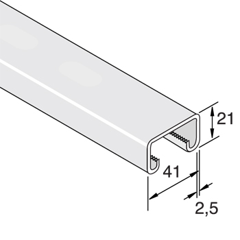 Montagerail 41/21/2,5 L=6m RVS A4 (zonder ponsgaten) detail 2