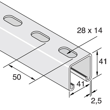 Montagerail 41/41/2,5 L=3m RVS A2 detail 2