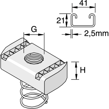 Railmoer PNS 41/met korte veer M12 9,0 mm - RVS A4 detail 2